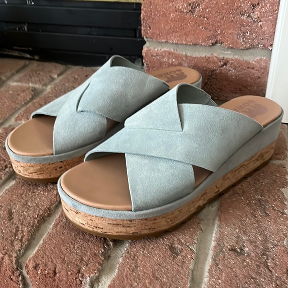 🩵Like New SOREL Cameron Flatform Mule Wedge Suede Sandals 8 - Picture 5 of 11